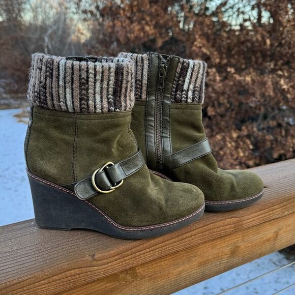 Naturalizer size 8 Kenning Green Suede Wedge Boots Knit Sweater Cuff - Picture 4 of 11